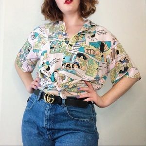 Vintage 80s Comic Book Button Down Size Medium